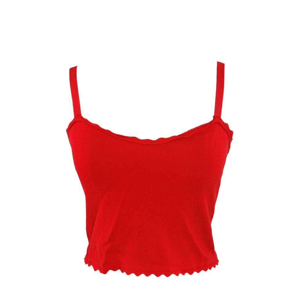 ZARA Red Crop Cami Top Ribbed Knit Scoop Neck Scalloped Trim Casual Size Small S
